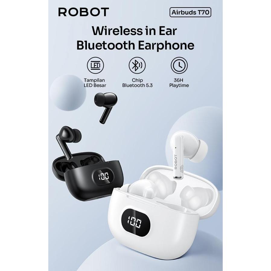 Larisjaminan- Robot Airbuds T70 Led Wireless Earphone Bluetooth Tws - New T50 T80