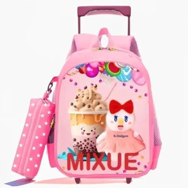 New- Troli Mixue Premium - Tas Roda Anak Perempuan - Cod - Bayar Di Tempat - Tas Dorong Mixue Karakt