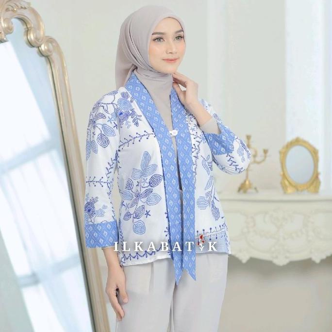 Bebasaja- Ilkabatik Lesti Outer Batik Kancing Satu Blazer Rompi Wanita Modern Lengan Panjang Atasan 
