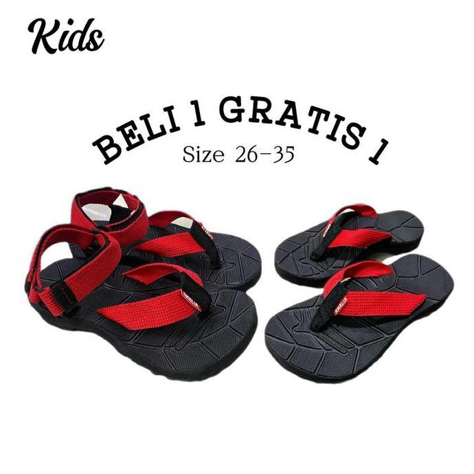 New- Beli 1 Gratis 1 Sandal Gunung Anak Talincang Gratis Jepit Ukuran 26-35 Upper Polyster Webbing U