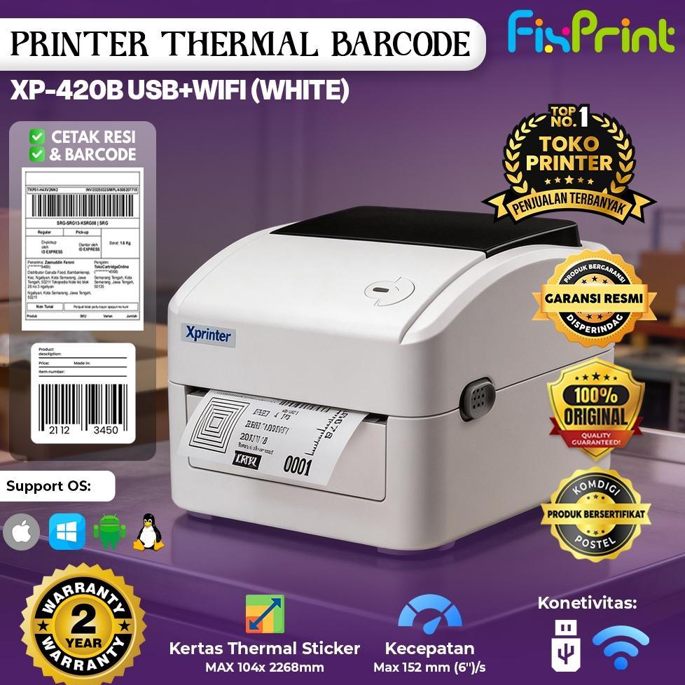 Printer Resi Barcode Label Thermal USB - Xprinter XP420 / XP-420B / XP420B - XP-420B, USB ONLY