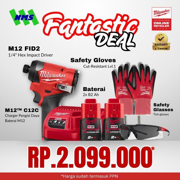 Mesin Obeng Bor Milwaukee M12 FID2-0 Hex 1/4" Compact Impact Driver 3600 rpm 170Nm Generasi 3 - Fant