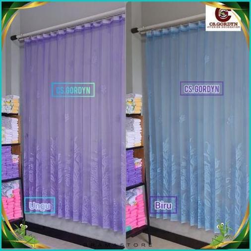 High Quality Gorden Vitrase Polos Bunga Tulip Ungu Dan Biru Tirai Siang Puring