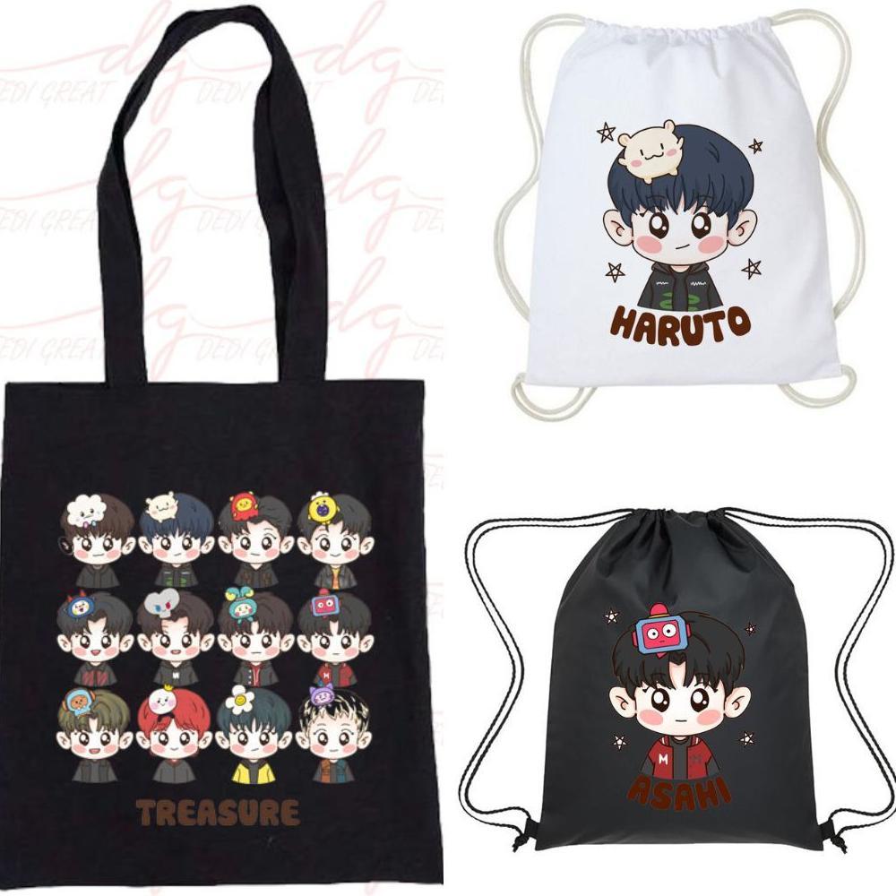 TotebagTas Serut Treasure Truz Chibi Fanart Kpop Korea Lucu Kanvas Wanita String Bag Aesthetic Cewek