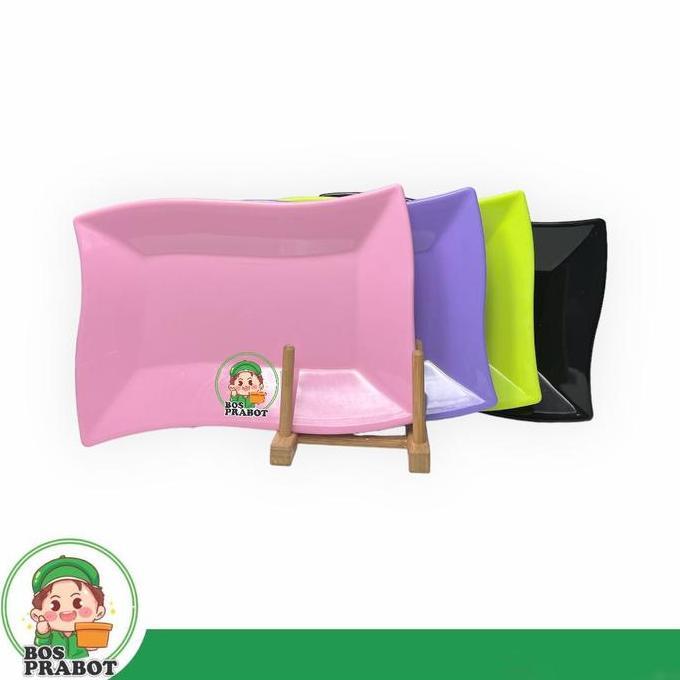 Nyam- Piring Saji Melamin Pink 3 Pcs / Piring Saji Daun Segi Panjang / Piring Melamin Pink Cantik / 