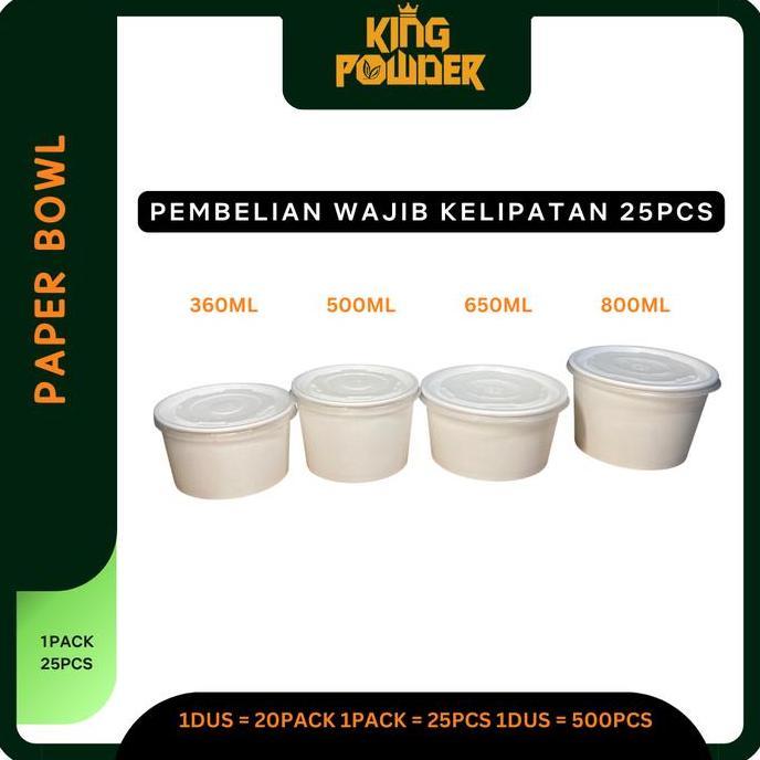 Nyam- Isi 25 Paper Bowl 650/800/Ricebowl/Tempat Nasi/Box Nasi Bowl+Lid+Inner Tray Isi 25