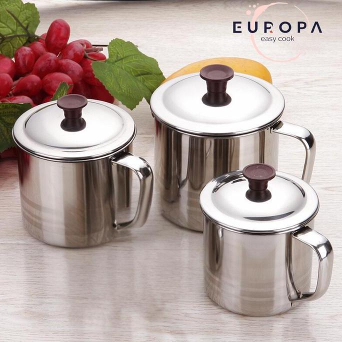 Nyam- Gelas Stainless / Mug Stainless + Tutup / Gelas Tutup Stainless 9Cm 11Cm 12Cm Europa