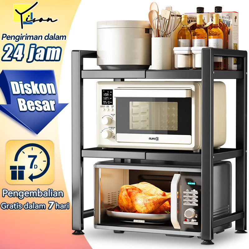Rak oven microwave dapur yang dapat ditarik, rak oven meja multi-fungsi