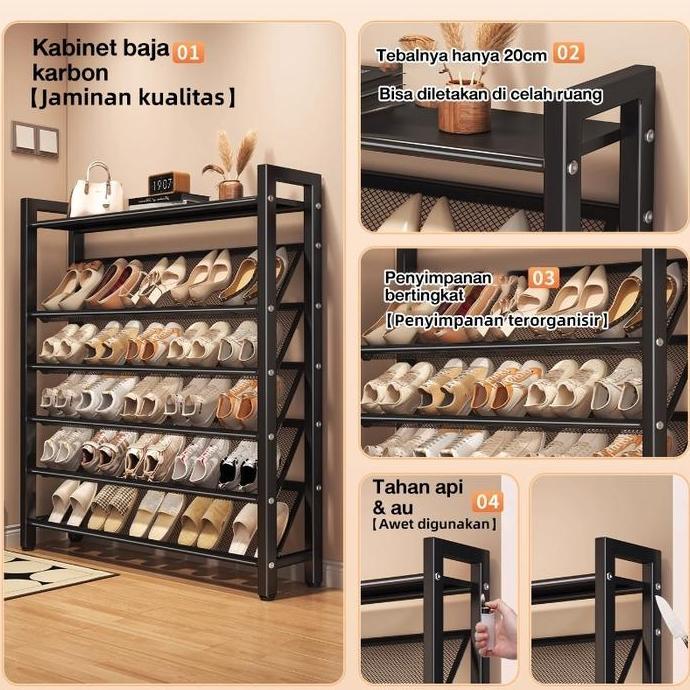 Rak Sepatu Sandal 3/4/5 Susun Rak sepatu Sandal Tempat Rak Sepatu besi Kokoh Anti Karat Struktur Kok