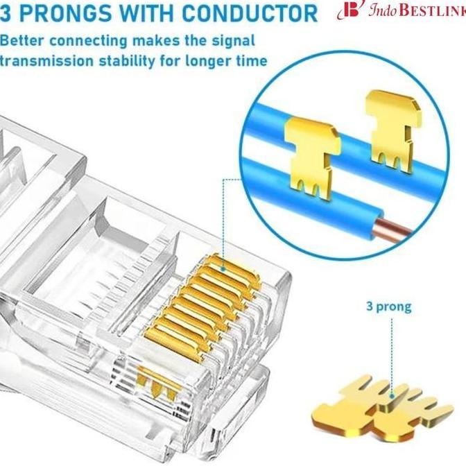 Konektor RJ45 isi 50pcs Anti Gagal Kabel Tembus RJ45 Kabel UTP LAN