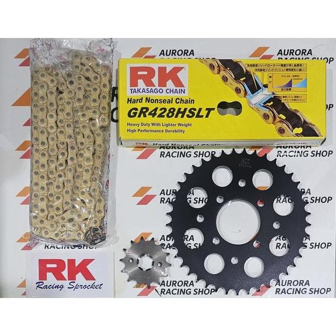 GEAR SET RK 428 BLACK SATRIA FU 150 OLD / BARONG / FACE LIFT / INJEKSI & RANTAI RK 428 HSLT 120L GOL
