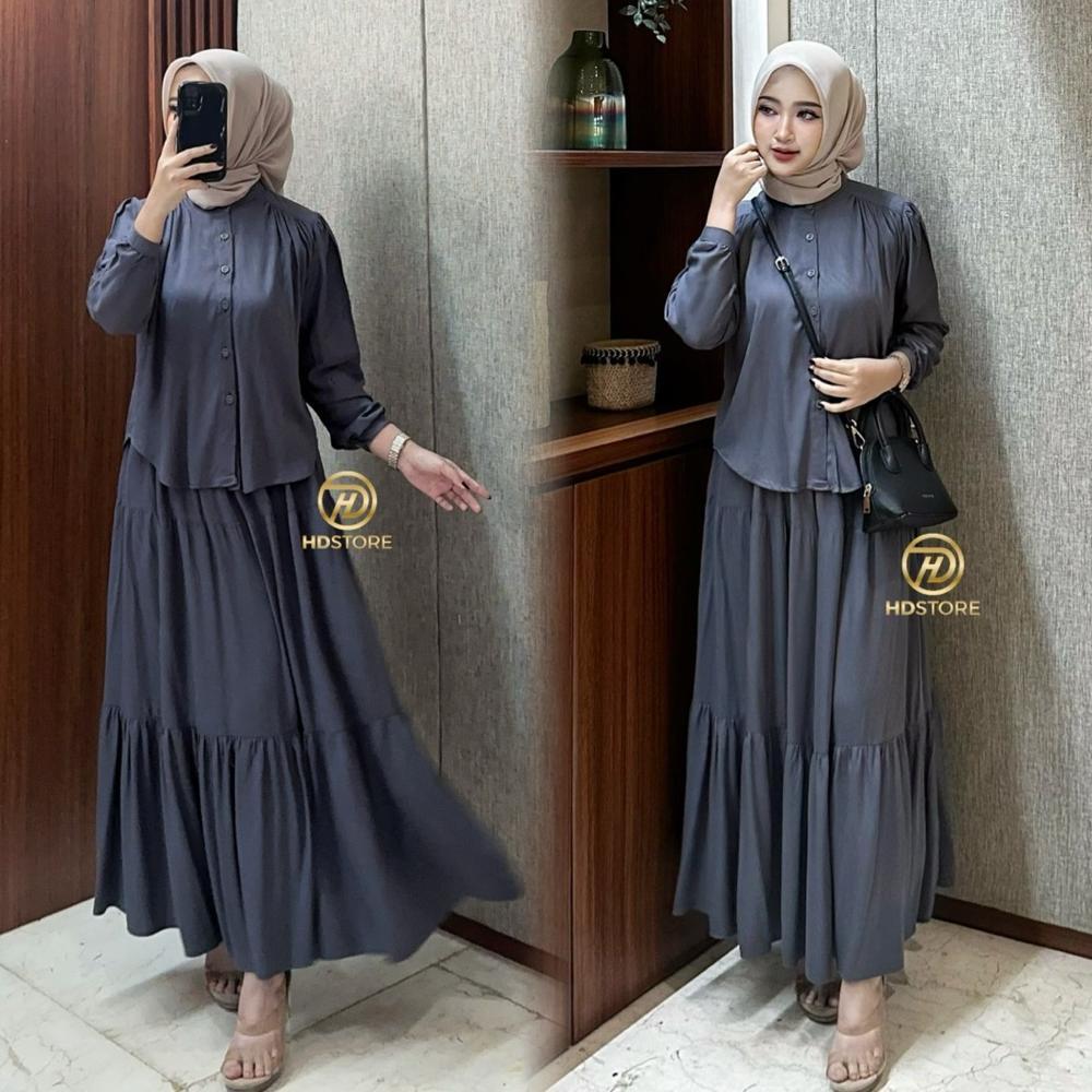 paket hemat oneset rok rayon polos - claudia set rok 2in1 bahan rayon twill setelan wanita jumbo set