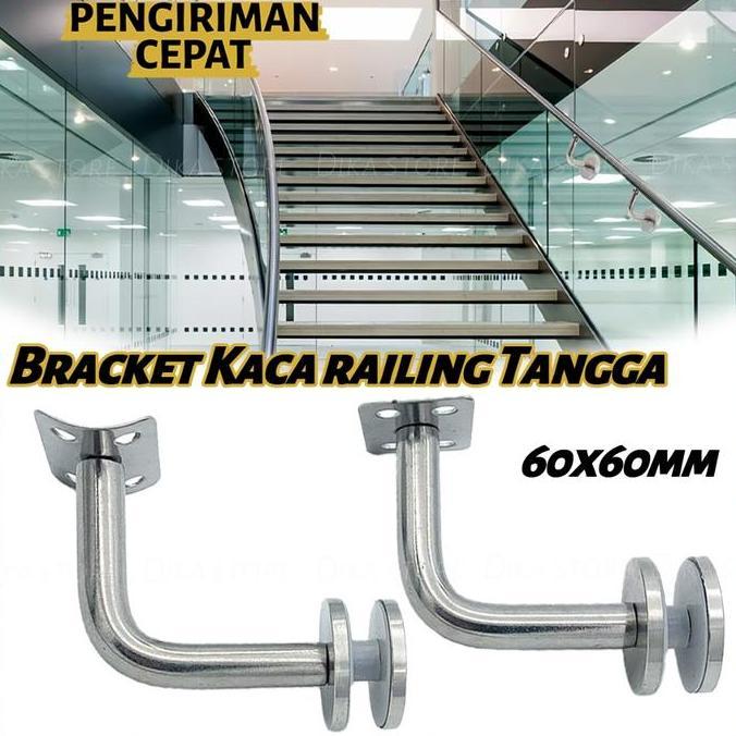 Bracket Handrail Stainless Railing Tangga 60x60mm Handrail Connector Bracket Tembok Adjustable Duduk