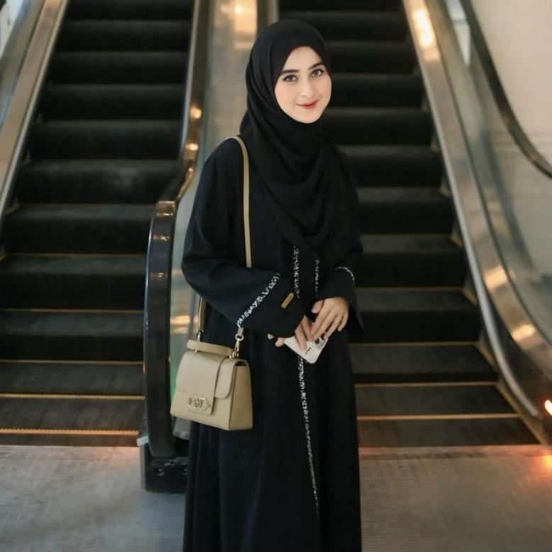 NEW Firanda Abaya Nazwa - Gamis Arab Hitam Wanita Dewasa Mewah Payet Basic Dress Umroh Lebaran Terba