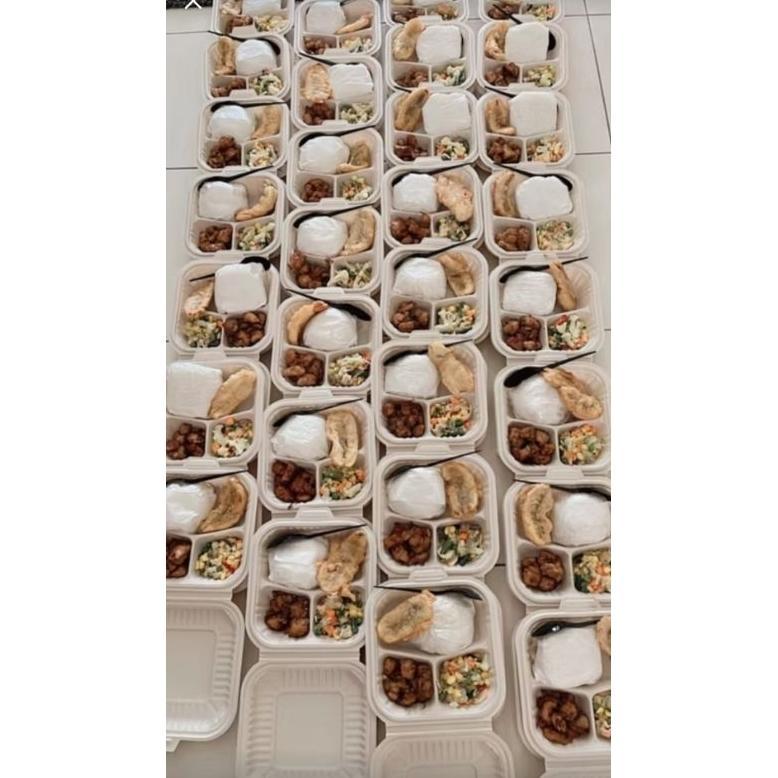 SS - Meal Box Plastik Sekat 3 warna Cream Kotak makan sekat 3 Box makan sekat 3