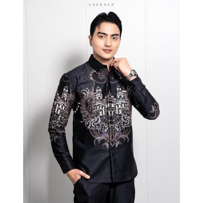 Laskala Batik Premium Lawang Sewu Kemeja Batik Pria Slimfit Lengan Panjang