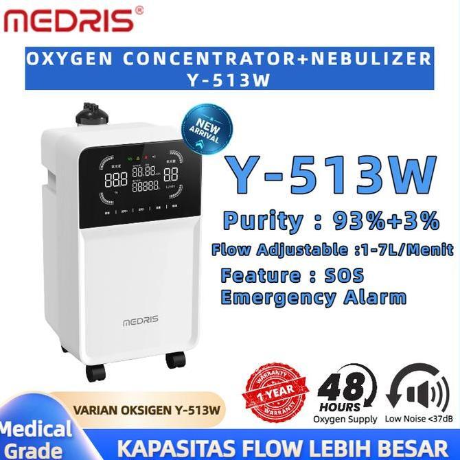 MEDRIS Oxygen Concentrator + Nebulizer Y-513W Tipe 5L 933% Oksigen Konsentrator Standar Rumah Sakit