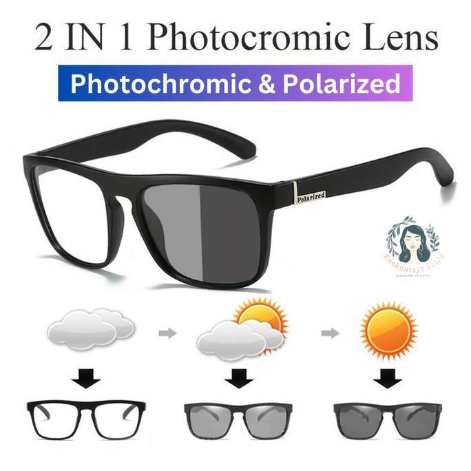 Youbit- Kacamata Hitam Dua Fungsi Siang Lensa Photochromic Malam Lensa Polarized Kacamata Hitam Pria