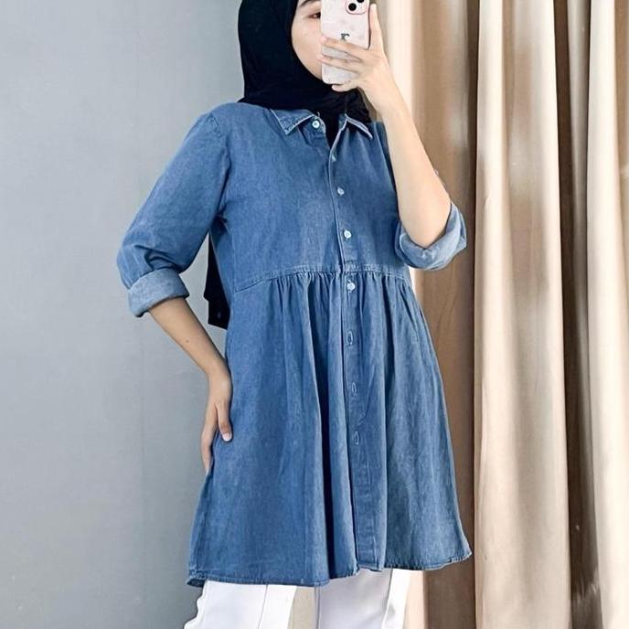 Relig- Anyo At65 Atasan Tunik Denim Jeans Nita Jumbo Blouse Shirt