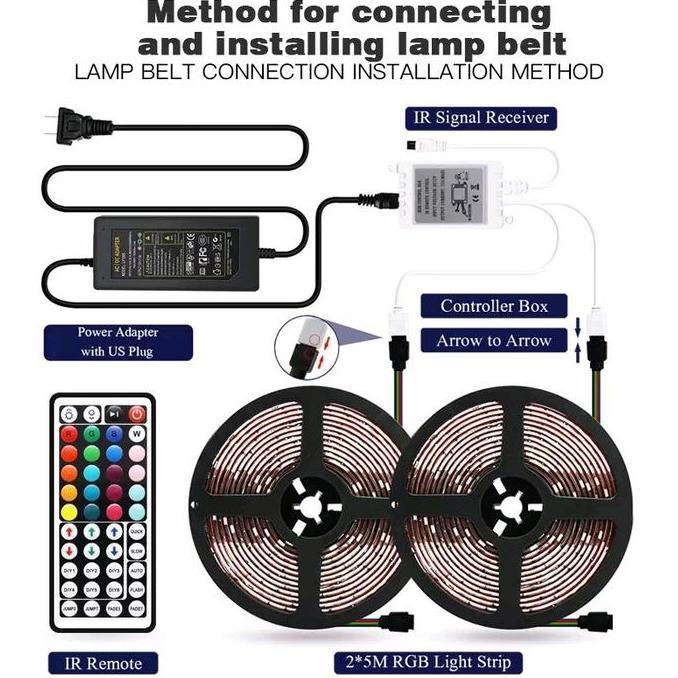 Purple- Paket Lengkap Led Strip Rgb Smd 5050 10M 10 Meter Lampu Hias Aestetik Diy 44 Tombol Remote A