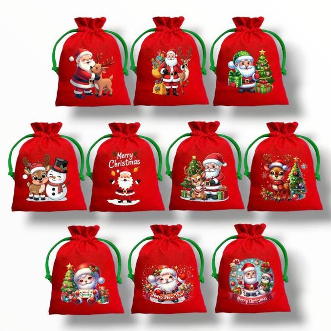 Svve- Amplop Natal Lucu Isi 10 Pcs Karakter Kain Serut Merah