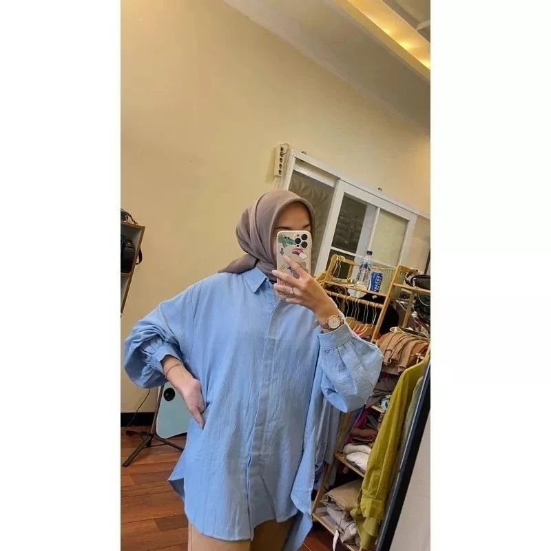 Aya Shirt Oversize Kemeja Atasan Wanita Bahan Crinkle Airflow Premium Terbaru