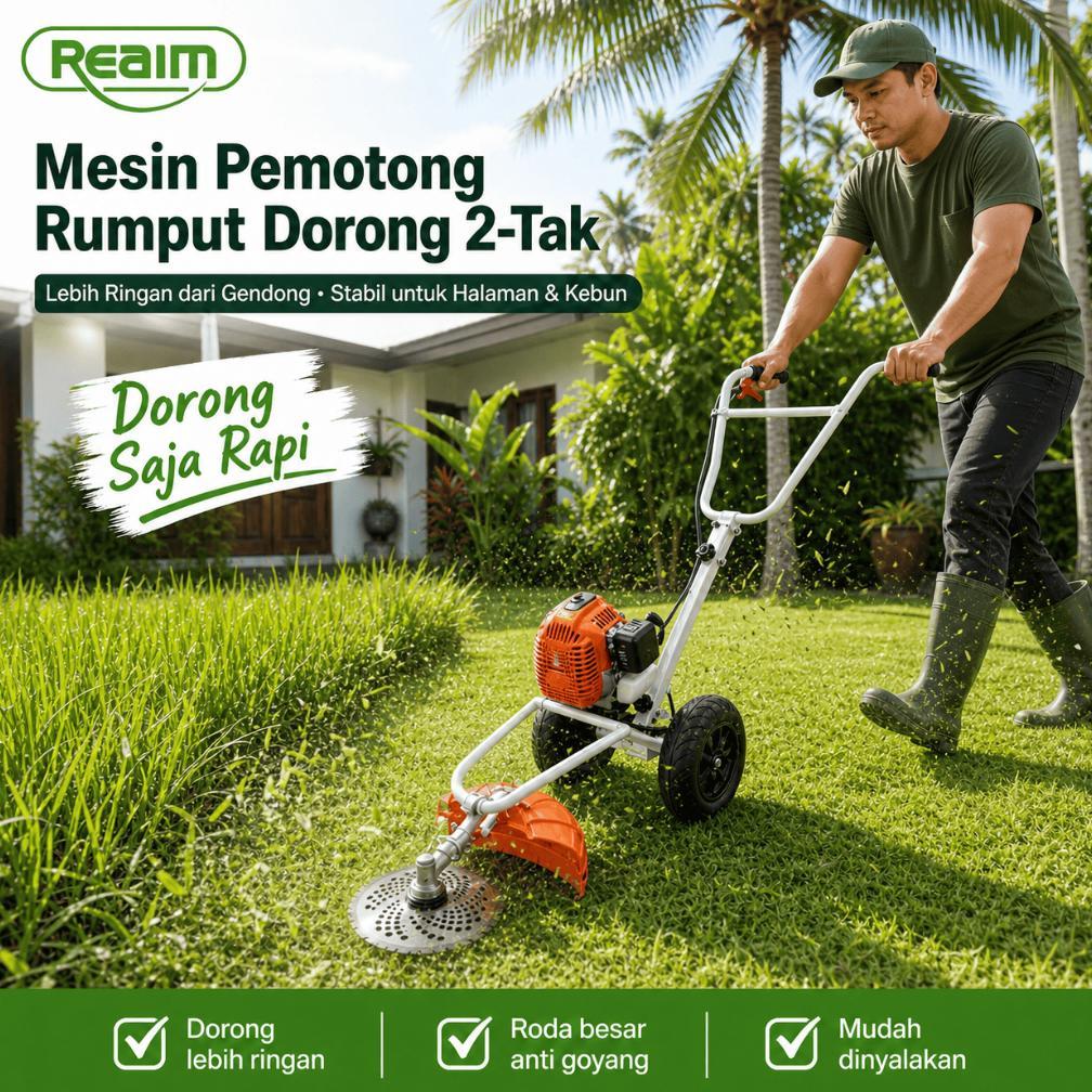 REAIM Mesin Potong Rumput 2TAK 52CC mesin pemotong rumput dorong Arit rumput Pemotong Rumput