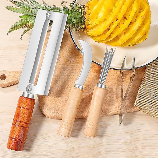 HAZORUN 4 Pcs Alat Pengupas Nanas Pisau Peeler Pemotong Nanas Pisau Kupas Kulit Nanas Tebu