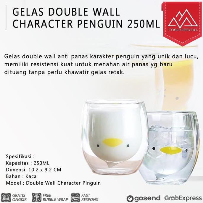 GELAS DOUBLE WALL PENGUIN 250ML GELAS UNIK KARAKTER PINGUIN CUP GLASS