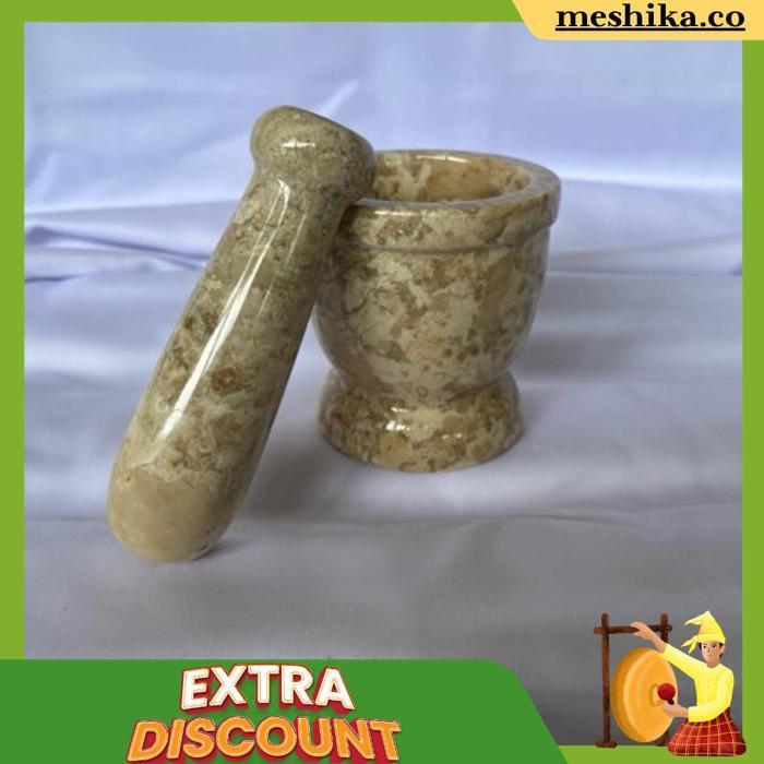 Lumpang Alu Batu Marmer Tumbukan Batu Tumbuk Ulekan Granit Natural Marble Stone Mortar Pestle 6/3