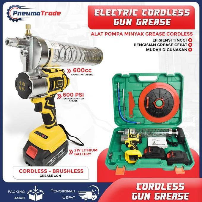 Alat GREASE Semprot Listrik Electric Spray Gun 600CC 21VOLT 5000 mAh minyak Lithium Grease Gun