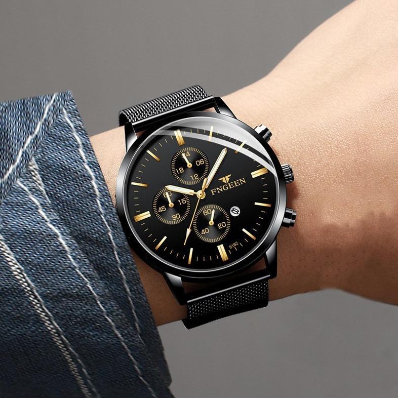 LIMITED FNGEEN 5128 Jam Tangan Pria Tipis  Rantai  Pasir Kasual Quartz Bercahaya Original Anti Air W