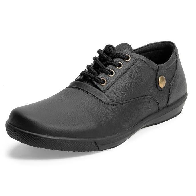 Casual- Sepatu Tali Casual Pria Kulit Sepatu Kerja Hitam Fordza 207