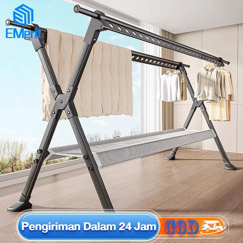 Jemuran Baju Besi Kuat Besar Jemuran Baju Lipat Jemuran Aluminium Jumbo With Hanger/Gantungan