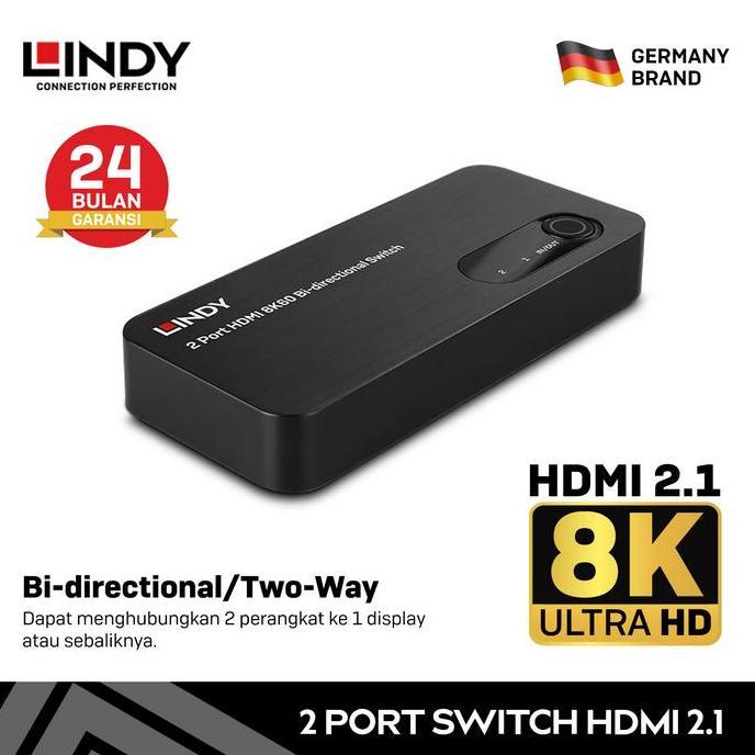 Best Seller Switcher Hdmi 2.1 Lindy 2 Port Bi-Directional 8K 60Hz 40Gbps Premium