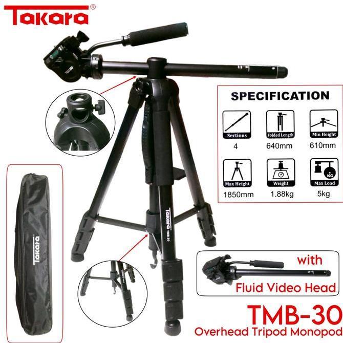Takara TMB-30 Flatlay Tripod Monopod with Fluid Video Head TMB30 Resmi