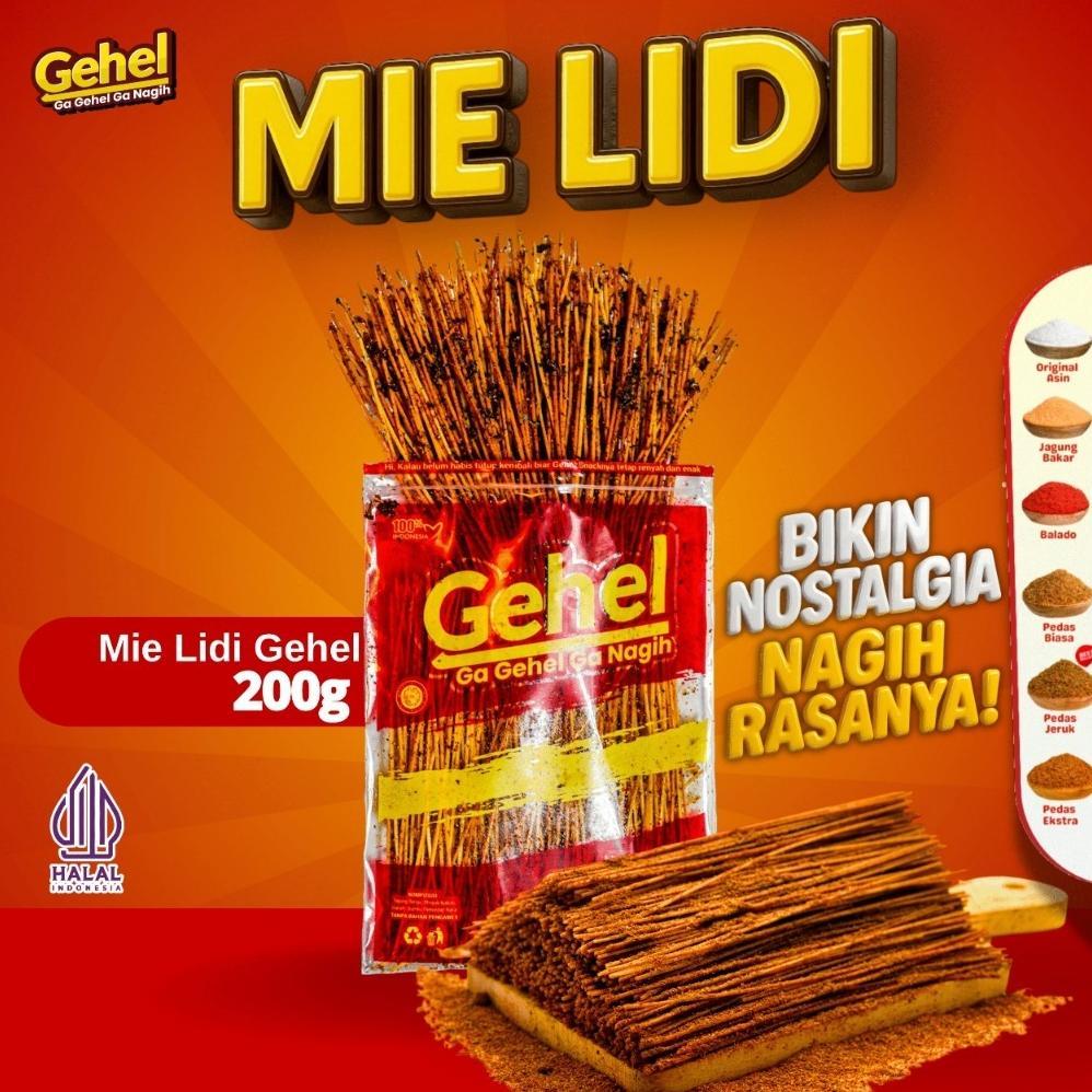 KUALITAS SUPER GEHEL MIE LIDI PEDAS NIKMAT 200GR - MAKANAN RINGAN,CEMILAN,JAJANAN NOSTALGIA
