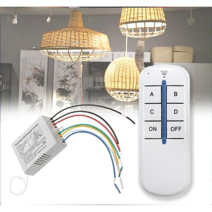 Saklar Remote 4 Channel / 220V 1000w Remote Control Switch / Saklar Lampu Wireless dengan Remote Con