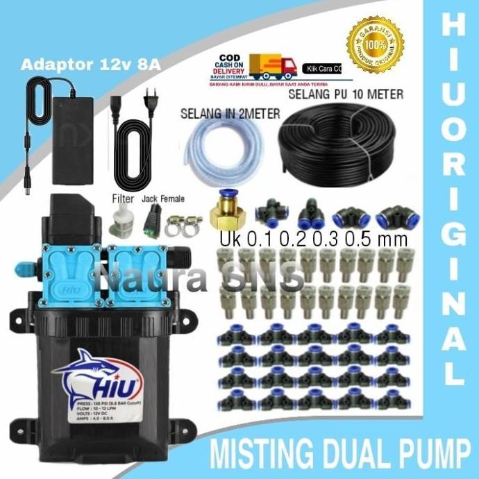 Paket Misting Dobel Pompa Hiu 20 Nozzle / Irigasi / Misting Walet