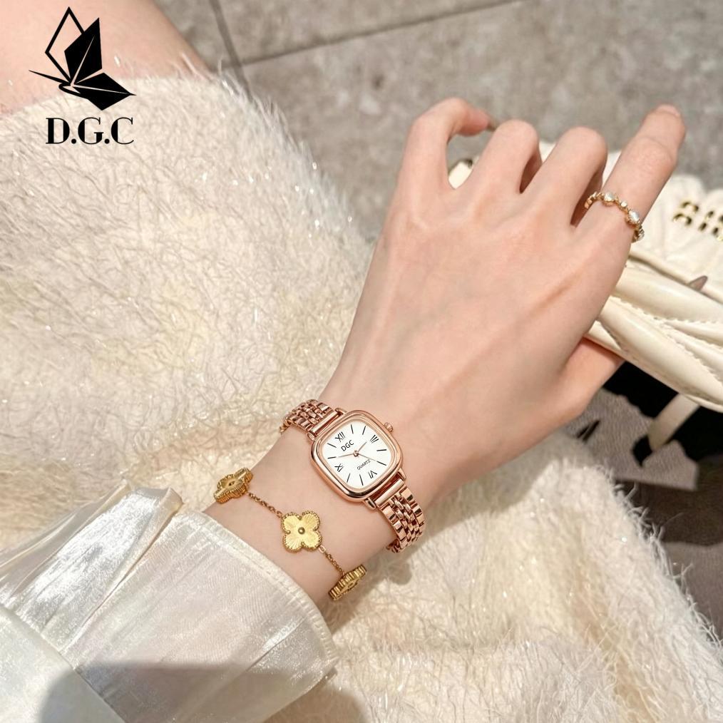 PAKET HEMAT DGC W671 Jam Tangan Wanita Dgc Rose Gold Dial Persegi Luxury Strap Stainless Fashion Cas