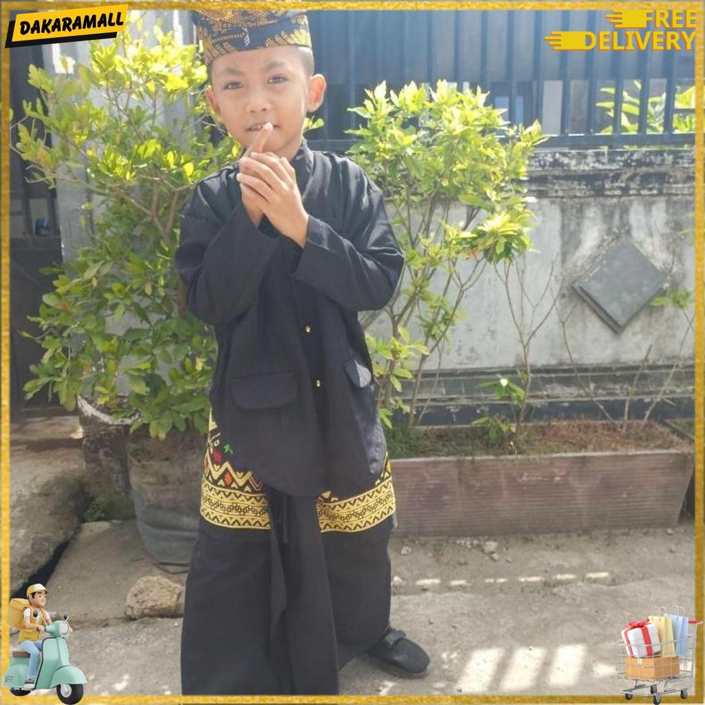 Set Pegon Baju Tradisional Adat  Sasak Lombok Untuk Anak Laki-Laki. Komplit Baju, Kain & Capuk Terla