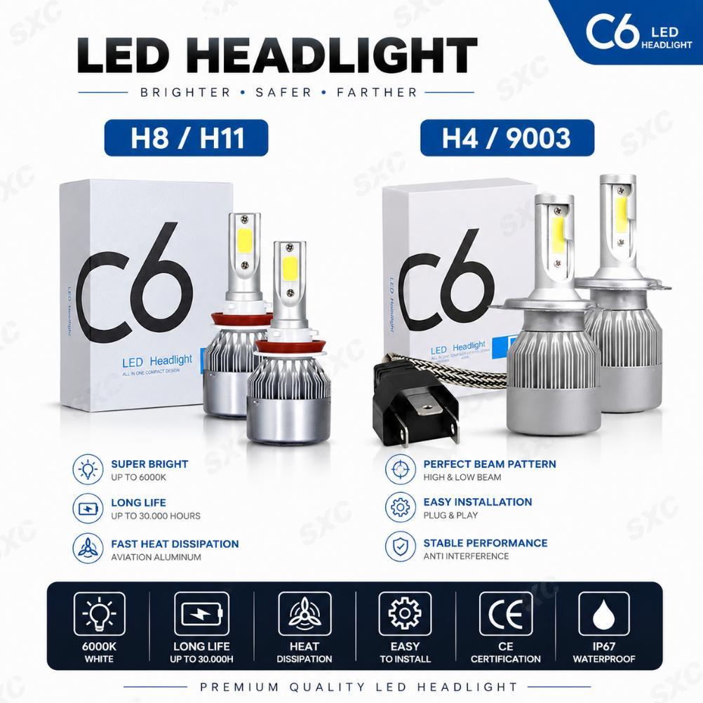 Recommended Original Lampu Led Mobil Headlight Lampu Utama Mobil C6 H4 C6 H11 36Watt| Lampu Mobil Fo