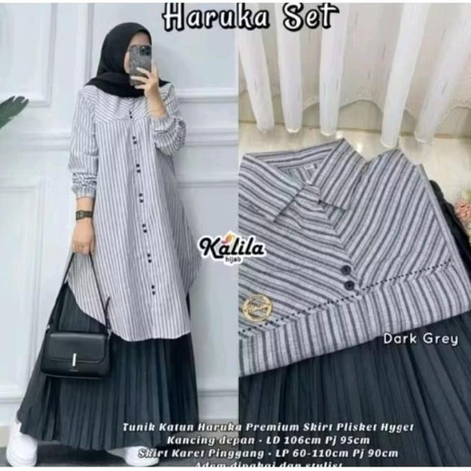 YUK CHECKOUT  Haruka set tunik katun haruka premium rok&tunik haruka garis YUK CHECKOUT 