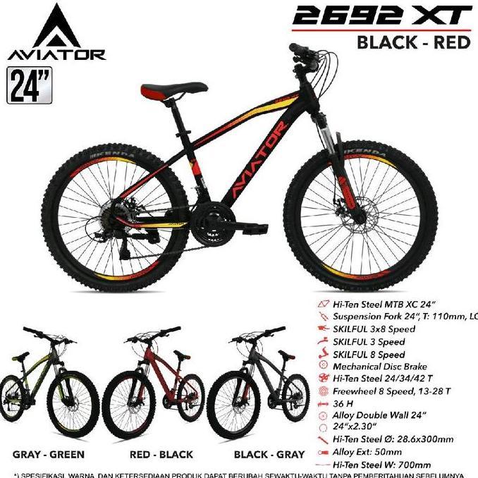 Terlaris Sepeda Gunung Mtb 24 / 26 Inch Aviator 2692 Xt By Pacific 3 X 8 Speed 24 Sp Murah Besi Hi T