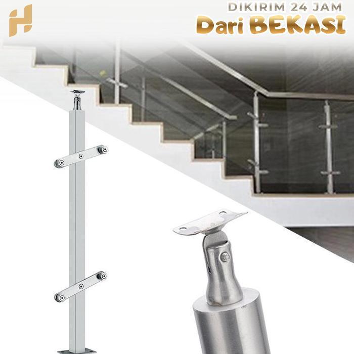 85cm Railing Tangga Kaca Hollow SUS 304 Railing Tangga Stainless Kaca Minimalis Tiang