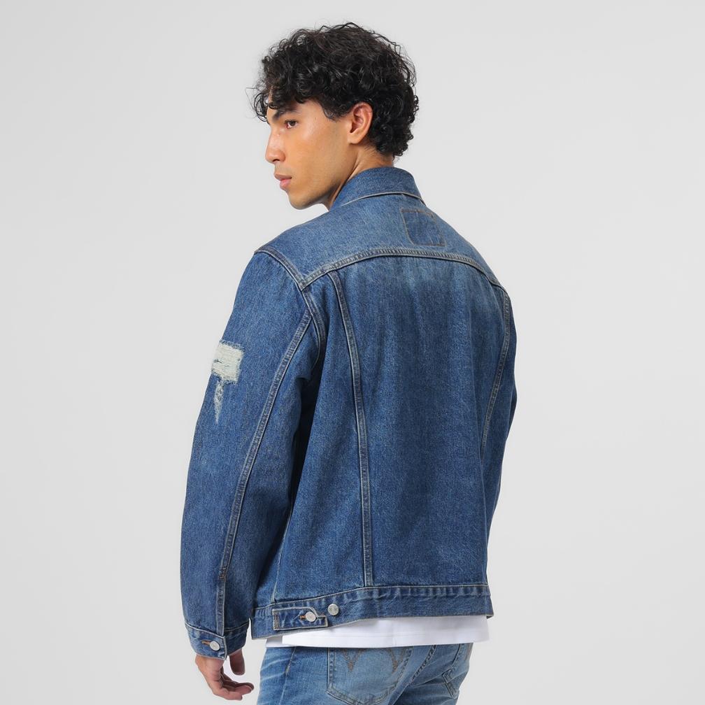 HOT DEALS EDWIN JEANS - JACKET DENIM TRUCKER RELAXED FIT LIGHT BLUE DISTRESS