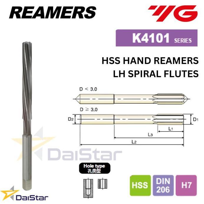 YG-1 HSS Hand Reamer Spiral Flute 2|3|4|5|6|7|8|9|10|11|12|13|14|15|16|17|18|19|20 mm YG1 Reamers Sp