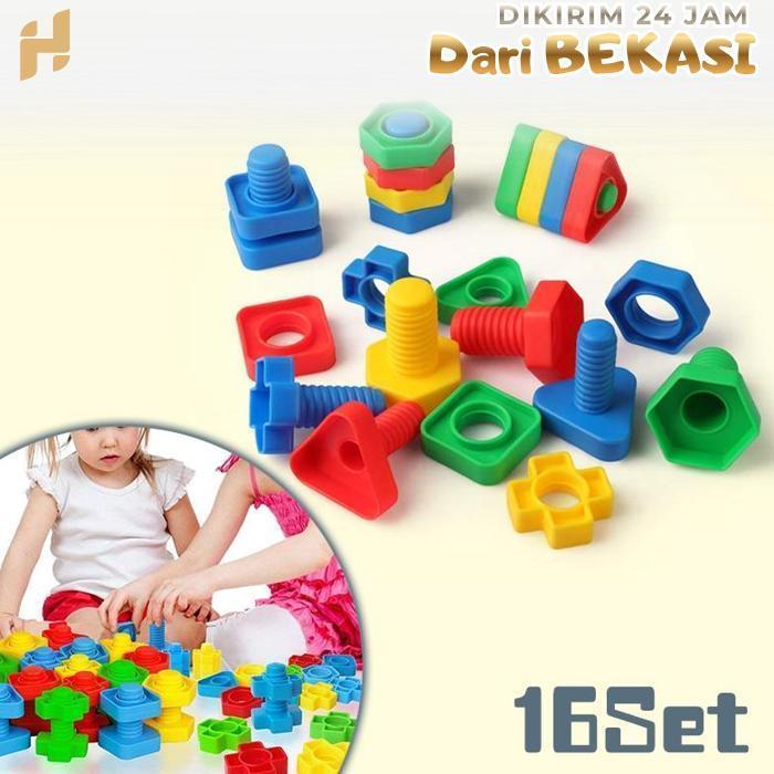 Game Montessori Game 16Set Mainan Mur Baut Anak Edukasi Montessori Mainan Montessori Anak