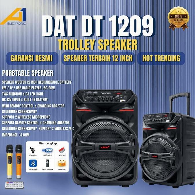 DAT Speaker Trolley DT 1209 | Speaker Aktif Trolley DAT DT1209 Portable 12Inch Komputer Wireless Blu