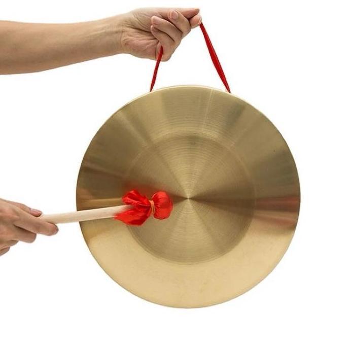 KEYMAZ 18CM Gong Cina Gong Tangan Perunggu Gong Luo Kuningan Mainan Musik Untuk Peringatan Dini Dan 